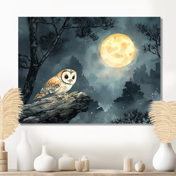 Mistic Owl In The Moonlight - Owl Framed Canvas Art
